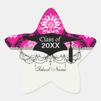 Adesivo Estrela rosa quente preto branco damaísmo ornamentado