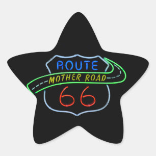 Adesivo Estrela Rota 66, a estrada da mãe, sinal de néon