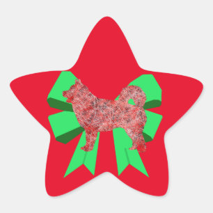 Adesivo Estrela Rouco Cão Silhueta Vermelho e Arco Verde Natal