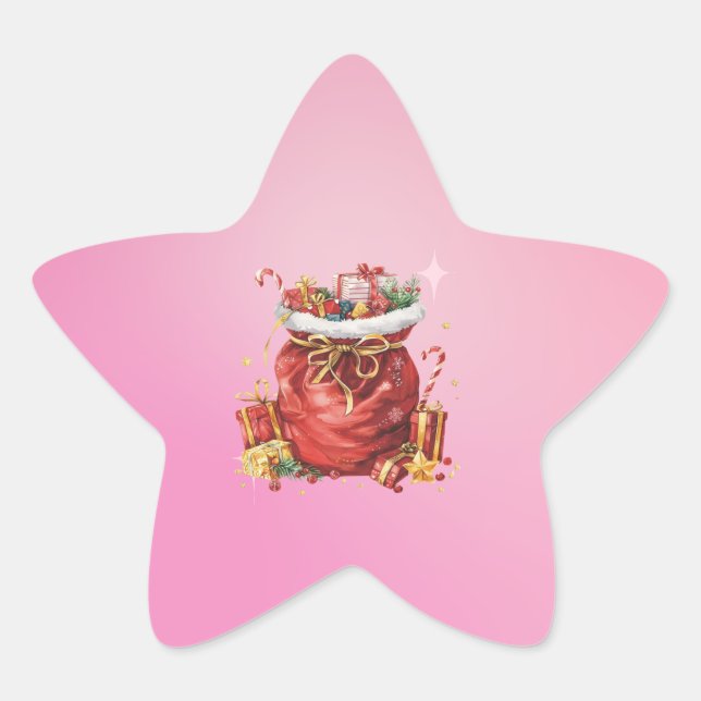 Adesivo Estrela Saco Festivo de Presente de Natal com Presentes (Frente)