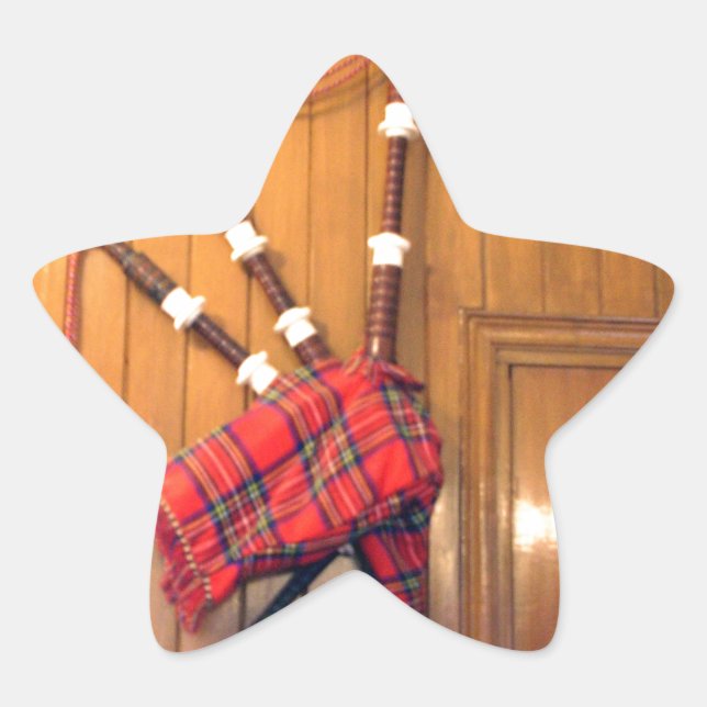 Adesivo Estrela Scotland Bagpipe Tartan Xadrez Instrumento Musical (Frente)