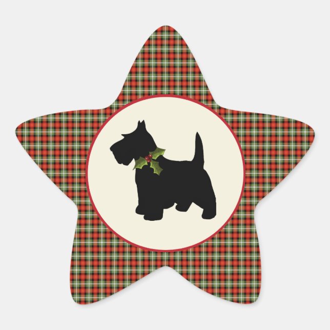 Adesivo Estrela Scottie Dog Scottie Xadrez Christmas (Frente)