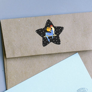 Adesivo Estrela Senhora Lua Estrela Vermelho Cabelo do Flapper dos