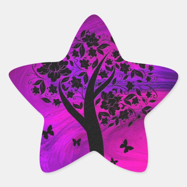 Adesivo Estrela Silhouette e Butterflies Abstrato Art (Frente)