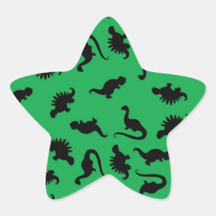 Adesivo Estrela Silhuetas de Dinossauros em Padrão de Fundo Verde