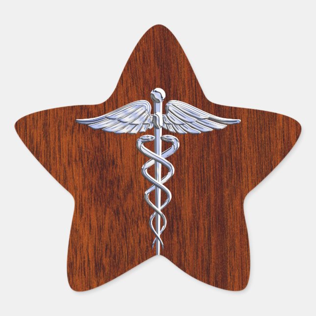Adesivo Estrela Silver Como Caduceus Símbolo Médico Mahogany Impre (Frente)