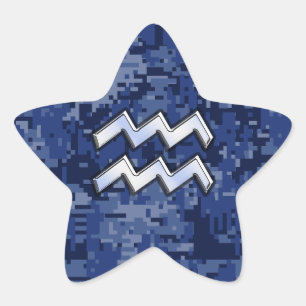 Adesivo Estrela Símbolo Aquarius Zodiac no decor azul do camo dig