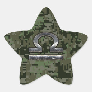 Adesivo Estrela Símbolo Libra Zodiac Camuflagem Digital Woodland