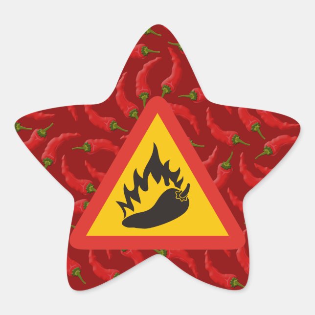 Adesivo Estrela Sinal de perigo de pimenta quente (Frente)