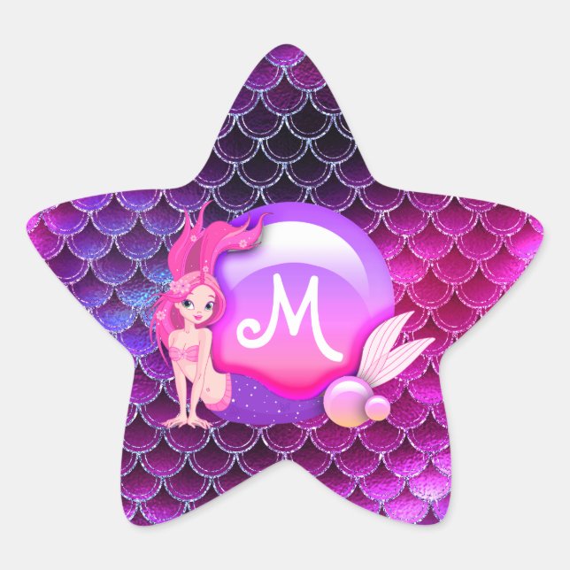 Adesivo Estrela Smermaid Pearls and Scales Monograma, ID600 Rosa (Frente)