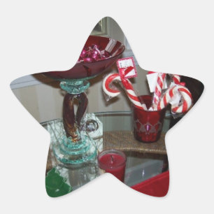 Adesivo Estrela star a foto do xmas de bastões vermelhos do vidro