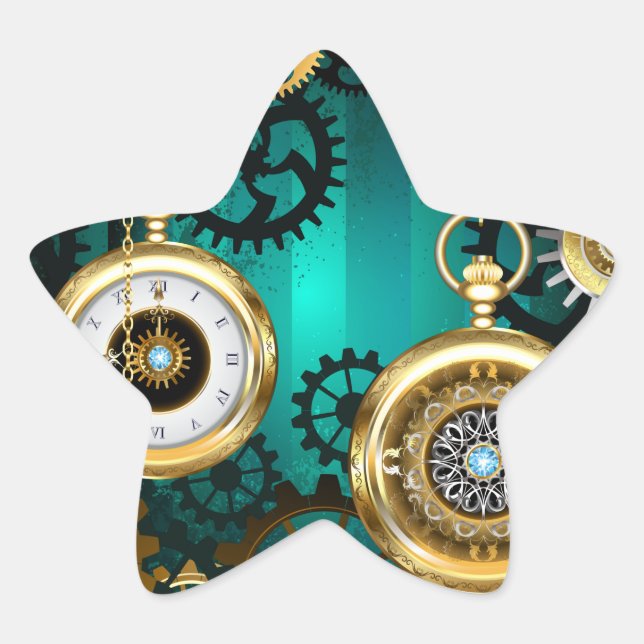 Adesivo Estrela Steampunk Jewelry Watch em um fundo verde (Frente)
