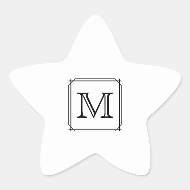 Adesivo Estrela Sua Carta. Monograma personalizado. Preto & Branco (Frente)