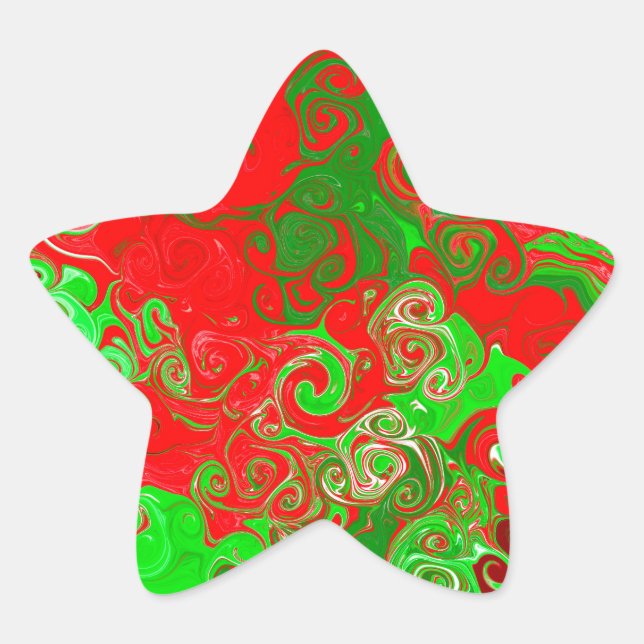 Adesivo Estrela Swirls de Natal Vermelho e Verde (Frente)