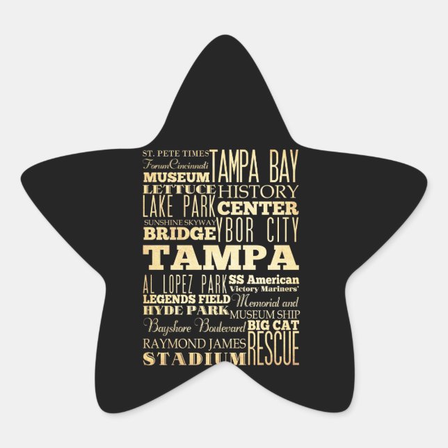 Adesivo Estrela Tampa City of Florida State Typoographic Art (Frente)