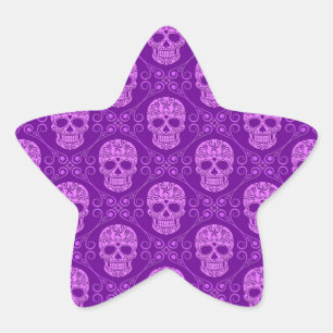 Adesivo Estrela Teste padrão roxo do crânio do açúcar