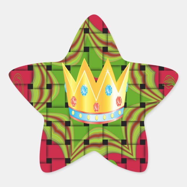 Adesivo Estrela Trabalho de arte Floral, Fresco, Vermelho, Ouro (Frente)