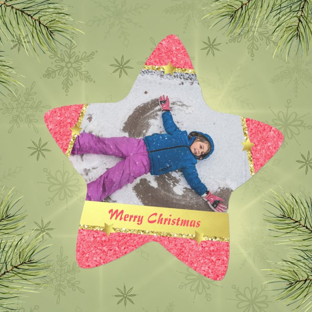 Adesivo Estrela Trendy Pink Douradas Estrelas Brilhantes Feliz Nat (Trendy Pink Gold Stars Glitter Merry Christmas Star Sticker ©Susanne Sachers - Sunny Mind Design 🌞)