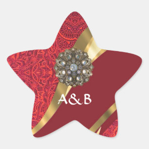 Adesivo Estrela Turbilhão vermelho damasco e ouro