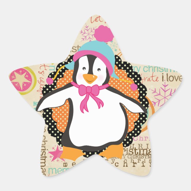 Adesivo Estrela Typografia e Penguins Whimsy Star Sticker (Frente)
