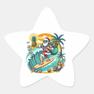 Adesivo Estrela Um Papai Noel brincalhão surfando em uma onda hava