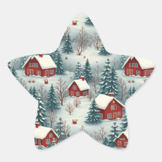 Adesivo Estrela uma aldeia florestal coberta por neve