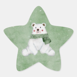 Adesivo Estrela Urso Polar Vestindo Espinho Verde Deixá-lo Neve Fe