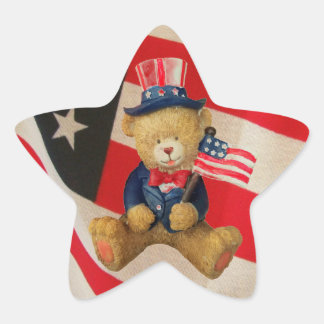 Adesivo Estrela USA Flag Patriotic Teddy Bear