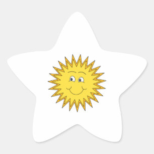 Adesivo Estrela Verão amarelo Sun com uma cara feliz