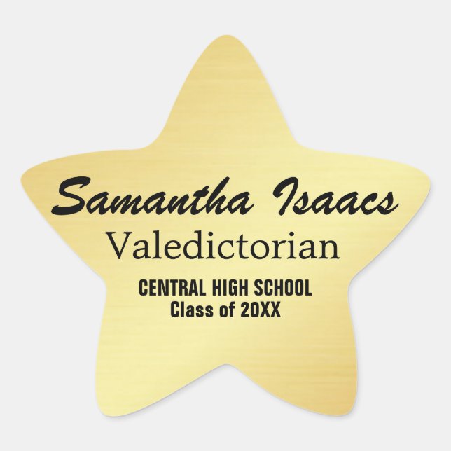 Adesivo Estrela Vinheta de Graduação Dourada Star Valedictorian (Frente)