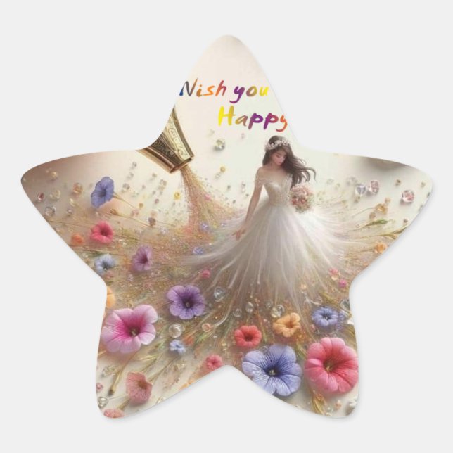 Adesivo Estrela Vinheta Feliz de Casamento (Frente)