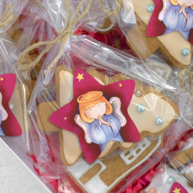 Adesivo Estrela Vinheta vermelha de anjo de Natal (Criador carregado)