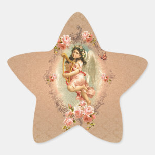 Adesivo Estrela Vintage anjo vitoriano ornamento histórico de rosa