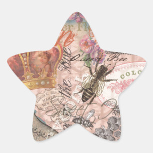 Adesivo Estrela Vintage Queen Bee Linda Colagem de Meninas