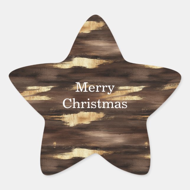 Adesivo Estrela Warm Brown Gold Abstract Streaks Christmas (Frente)