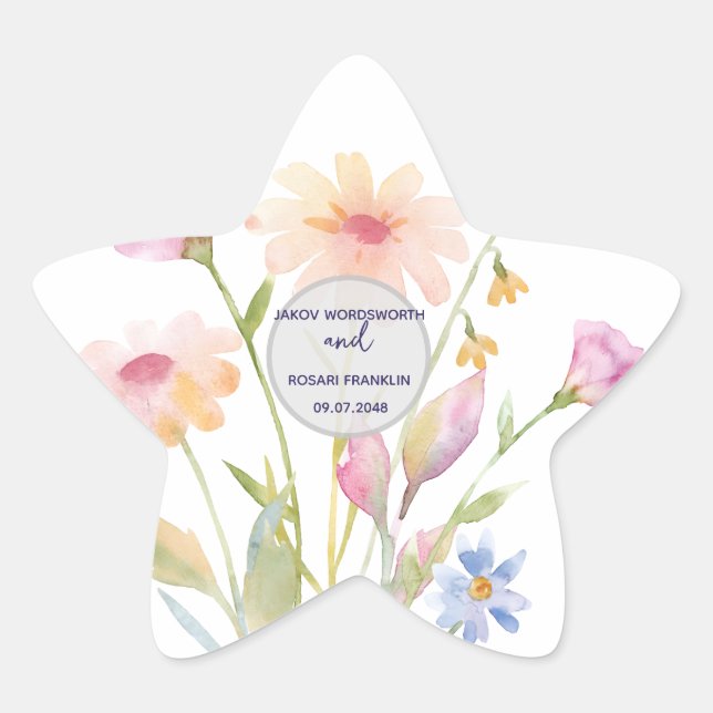Adesivo Estrela watercolor flower editable (Frente)