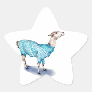 Adesivo Estrela Watercolor Llama em Blue Sweater