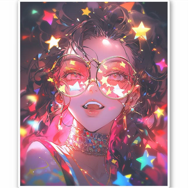 Adesivo Estrelas de Meninas de Anime (Frente)