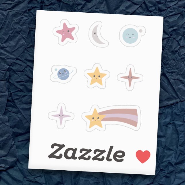 Adesivo Estrelas e Planetas Cujas Palavras Estrelas Estari (Cute Stars and Planets Stickers Set)