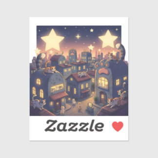 Adesivo Estrelas Sobre Cidade De Gato - Whimsical