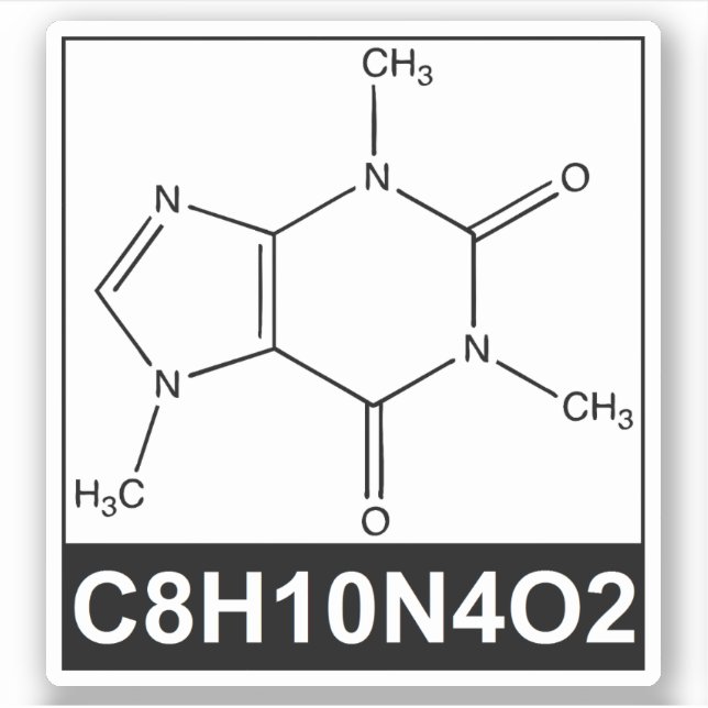 Adesivo Estrutura da Molécula de Cafeína - C8H10N4O2 (Frente)