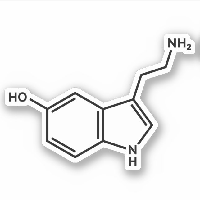 Adesivo Estrutura molecular da molécula de serotonina (Frente)