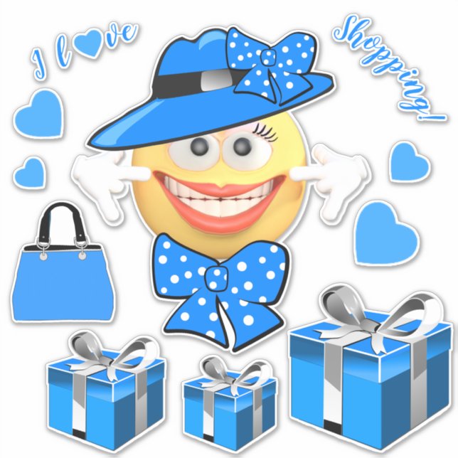 Adesivo Eu Adoro Comprar a moda sorridente Emoji (Frente)