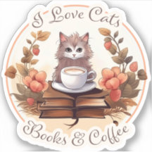 Eu adoro gatos, livros e café