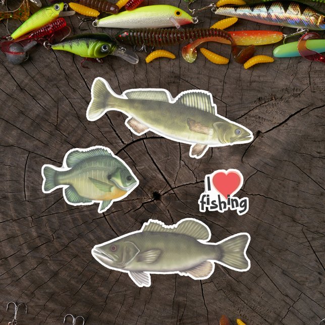 Adesivo Eu adoro pescar vida selvagem Trabalho de arte (I love fishing wildlife artwork stickers)
