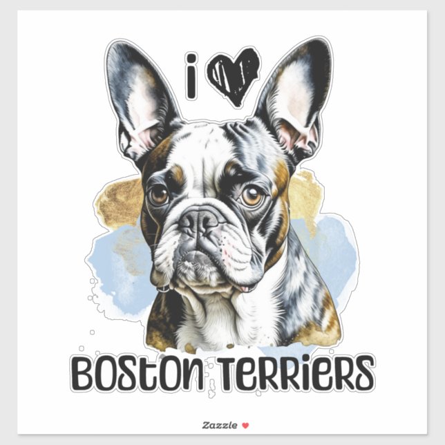 Adesivo Eu Amo Boston Terriers (Folha)