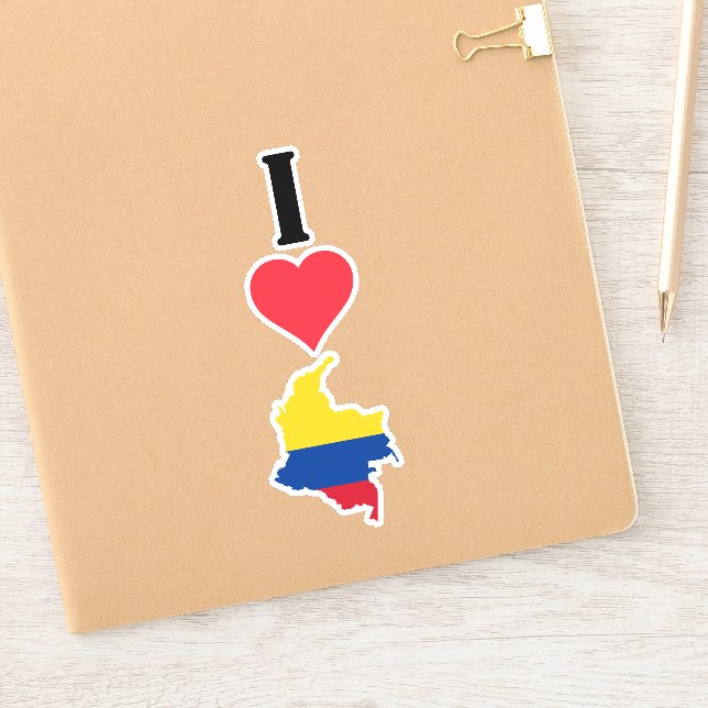 Adesivo Eu Amo Colômbia Vertical I Heart Country Flag Map (Notebook)