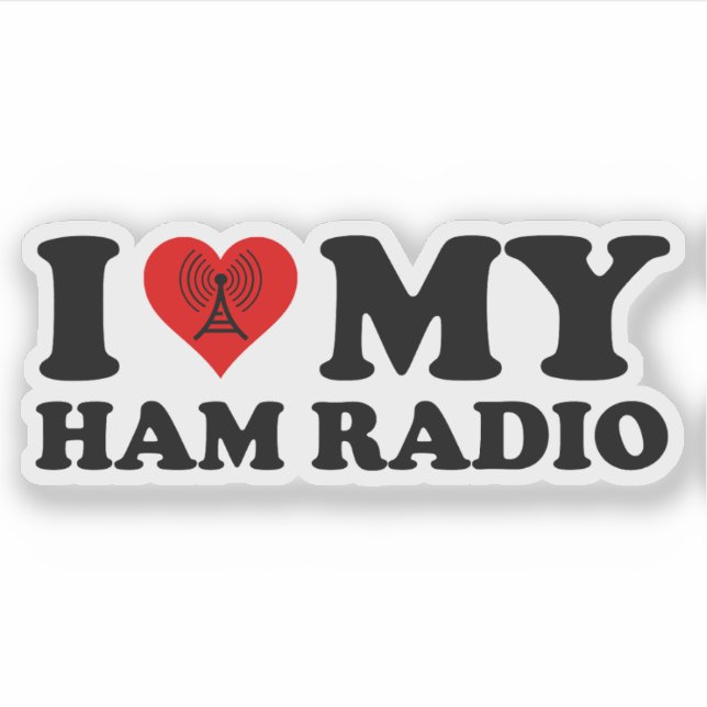 Adesivo Eu Amo (Coração) Meu Rádio de Ham (Frente)