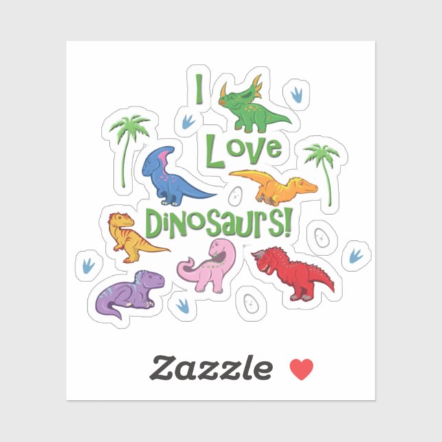 Adesivo Eu Amo Dinossauros (Cute) (Folha)