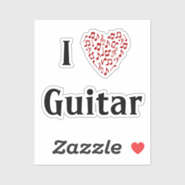Adesivo Eu Amo Guitarra Coração Vermelho de Notas Musicais